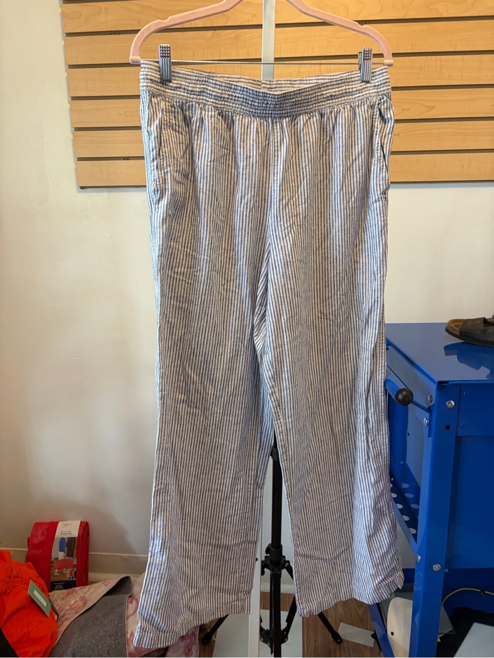 H&M Blue and White Striped Women's Relaxed Chinos